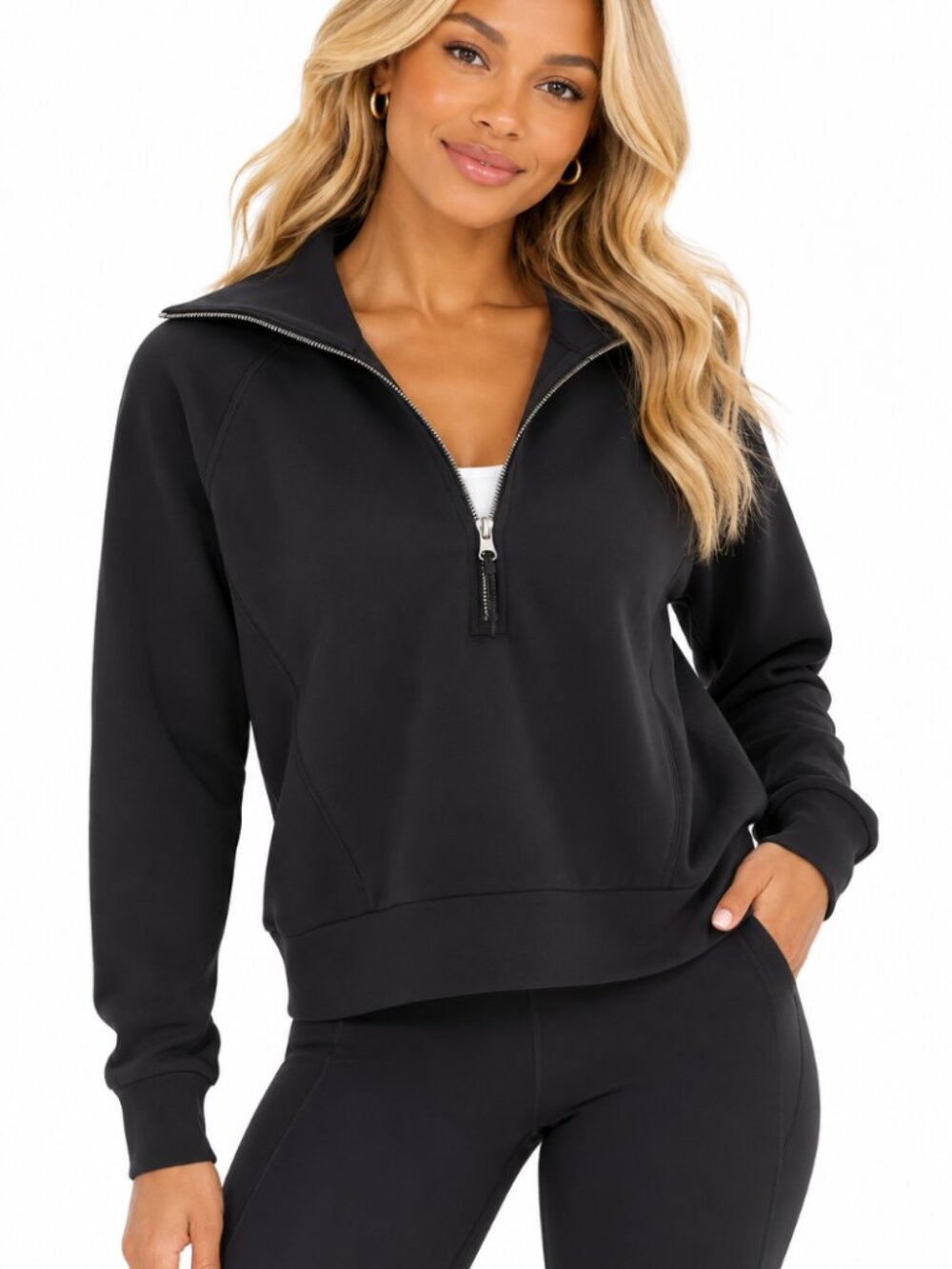 Spanx Air Essentials Half Zip Top Black Large